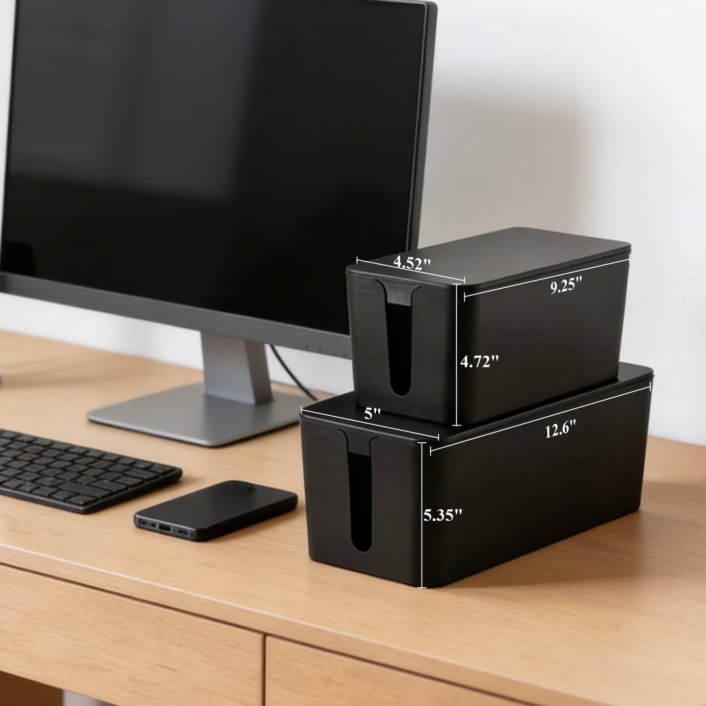 Aovky Large Cable Management Box Set with Cable Clips & Ties (2 Pack)