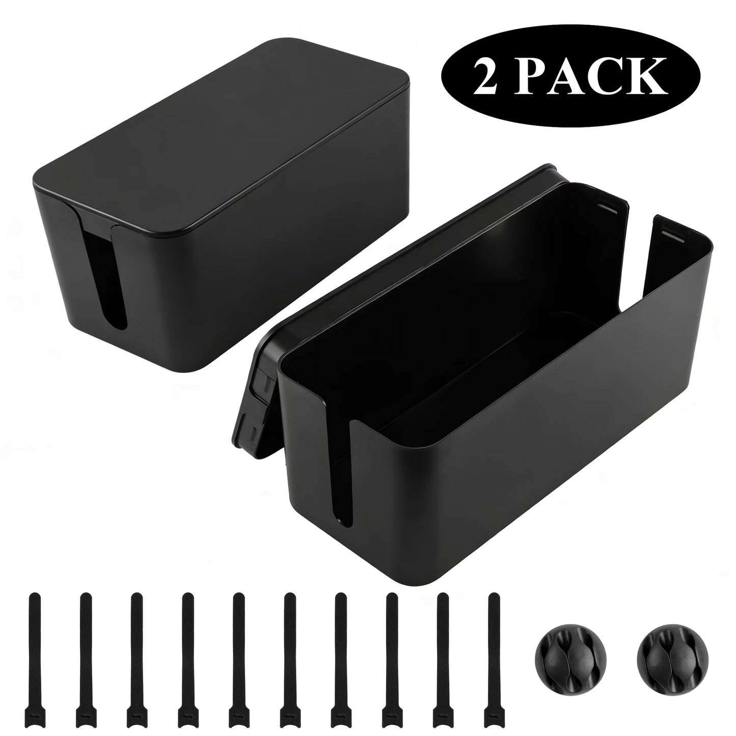 Aovky Large Cable Management Box Set with Cable Clips & Ties (2 Pack)