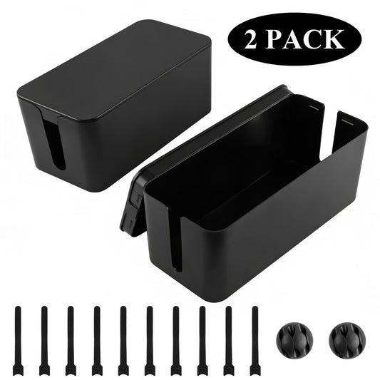 Aovky Large Cable Management Box Set with Cable Clips & Ties (2 Pack)