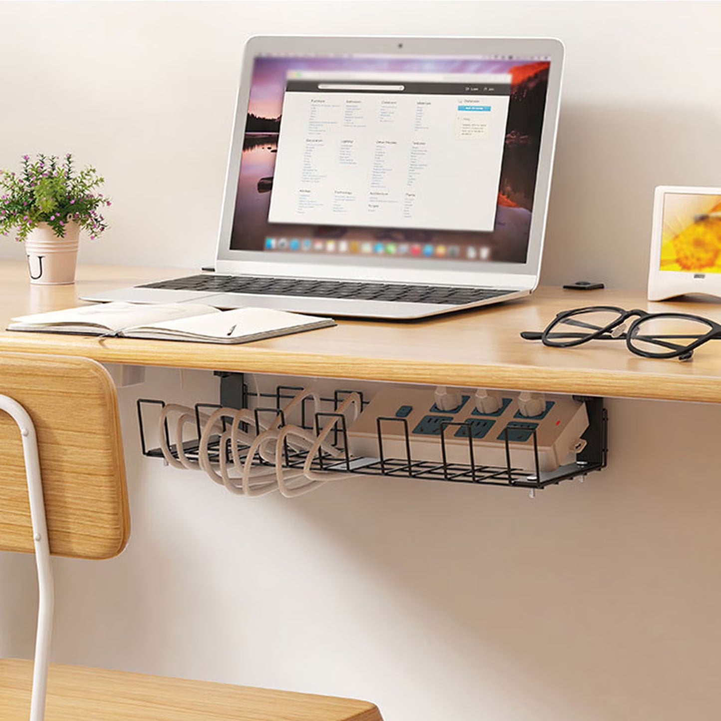 No Drill Under Desk Cable Management Tray
