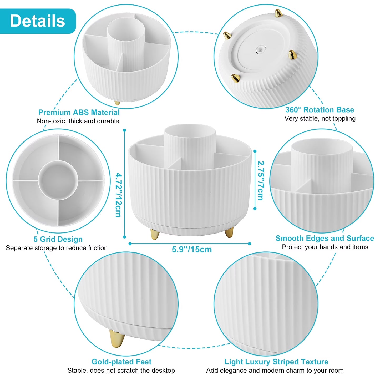 Lolocor 360° Rotating Pencil Holder (5 Compartments)