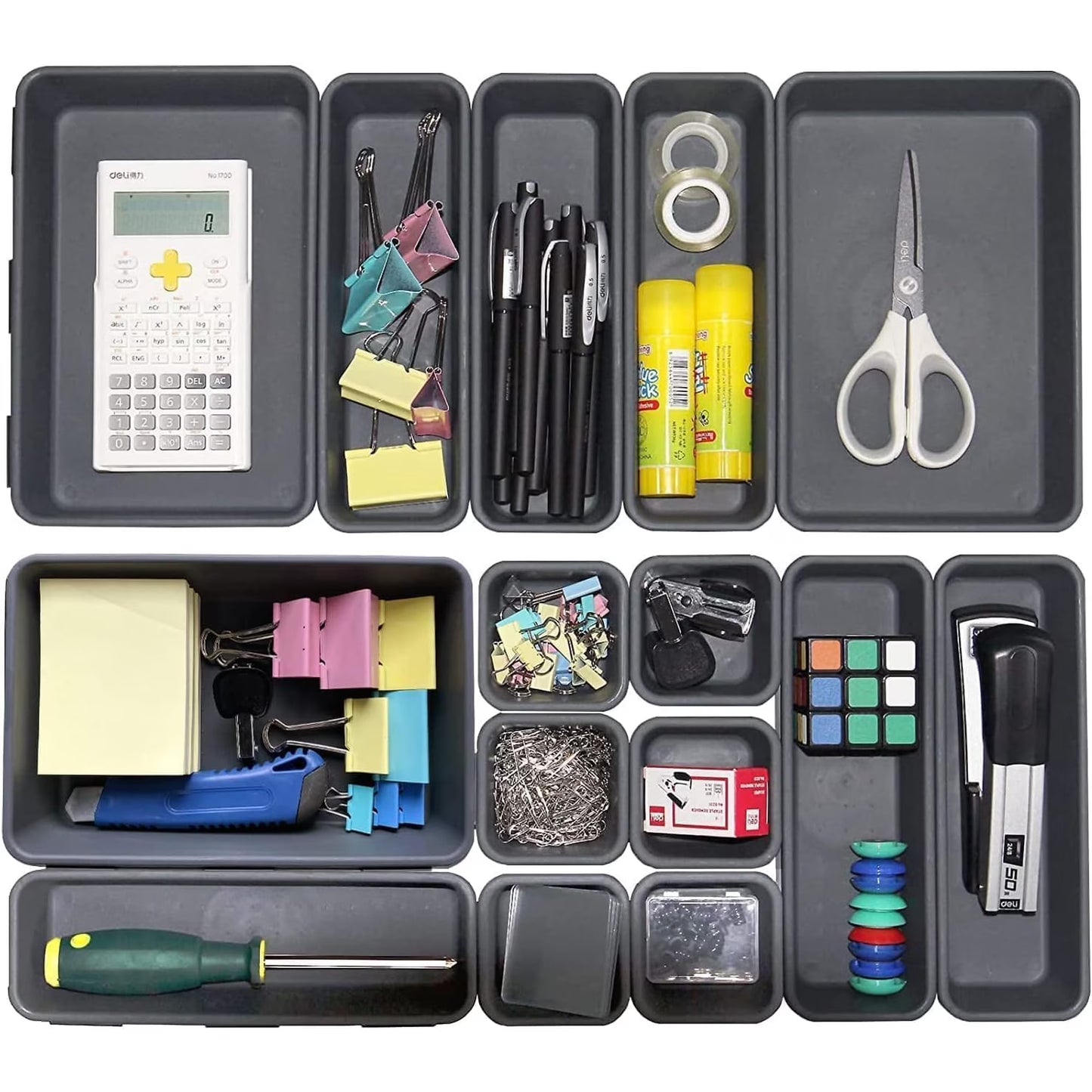 Interlocking Desk Drawer Organizer Dividers (15 Piece Set)